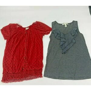 French Laundry Womens Shirt Top Lot Striped Polka Dot Ruffle Chest S Lot Of 2